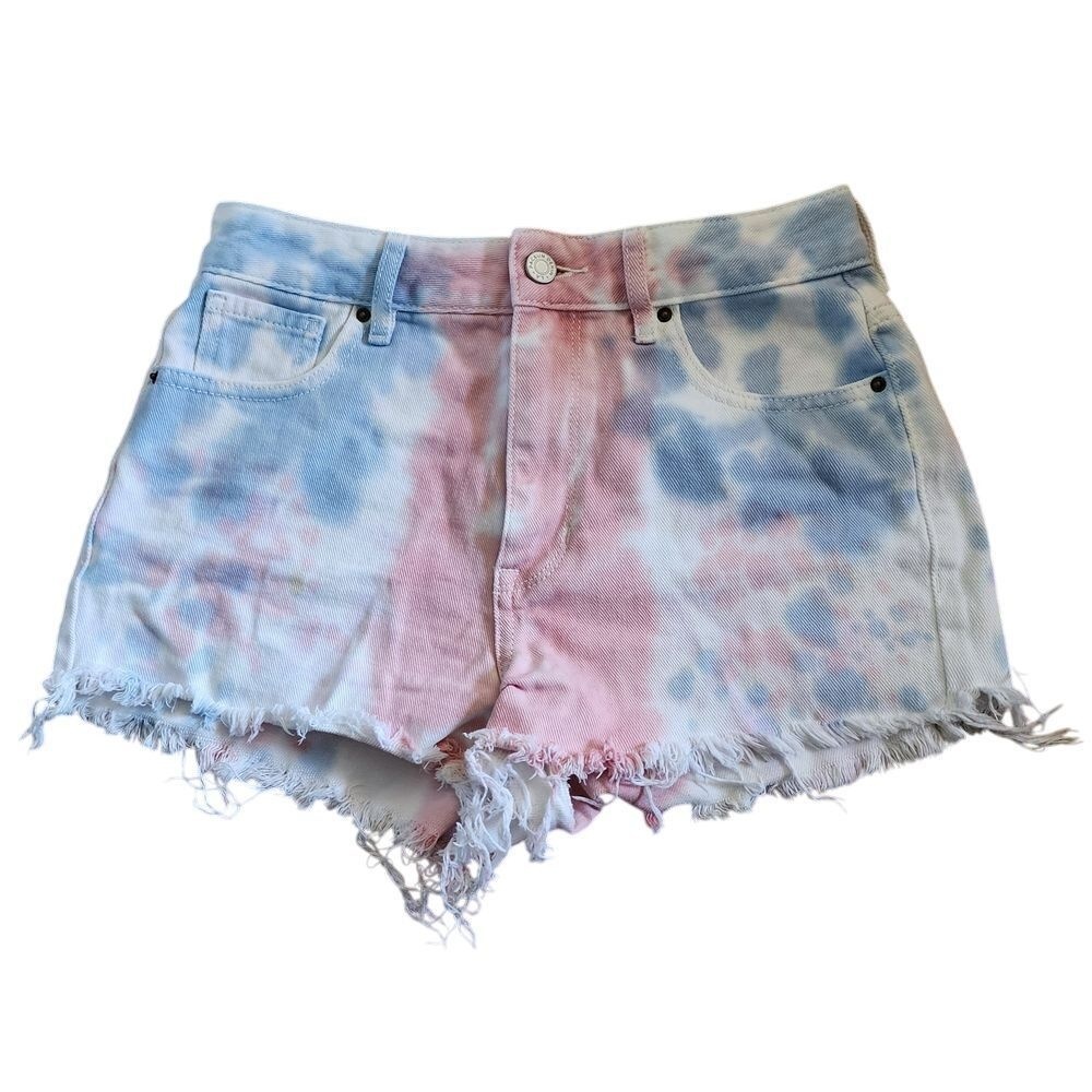 PacSun High Rise Festival Tie Dye Denim Shorts Distressed Frayed Hem‎ Size 25